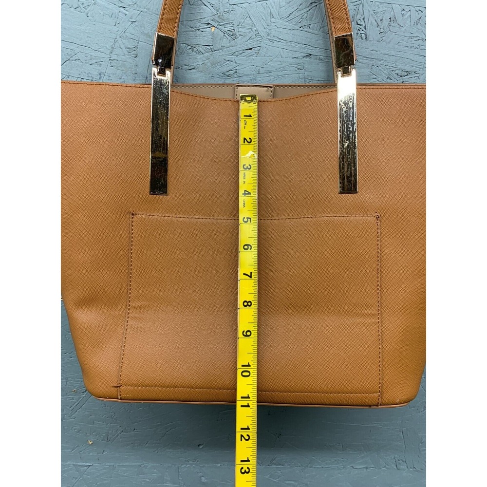 Miztique Tote Bag Brown Faux Leather Gold‎ Handle Accent Structured Shoulder - Picture 13 of 14